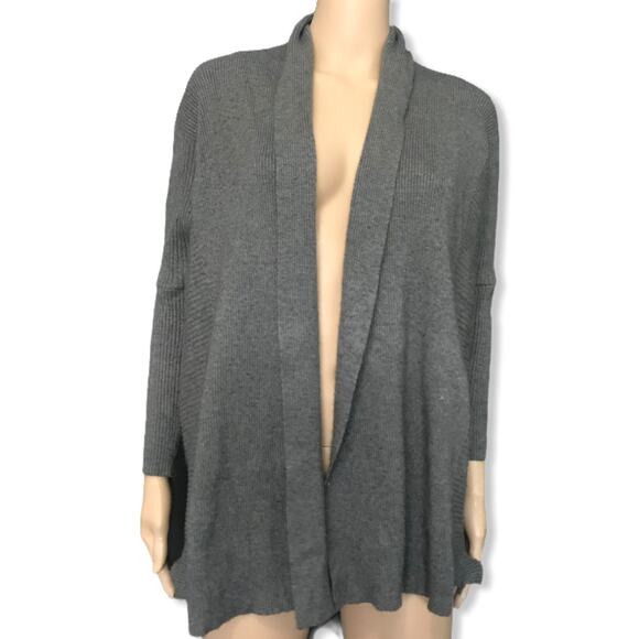 Zara Knit Gray Ribbed Open Front Batwing Cardigan Sweater M - Picture 2 of 10